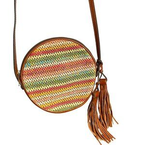 Patricia Nash Scafati Rainbow Raffia Canteen Crossbody Bag Purse Leather Womens